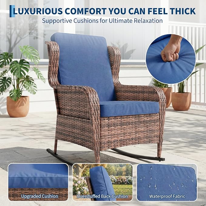 Garvee Outdoor Wicker Rocking Chair, 1 Piece Outdoor Rocking Chair, All Weather - Image 4