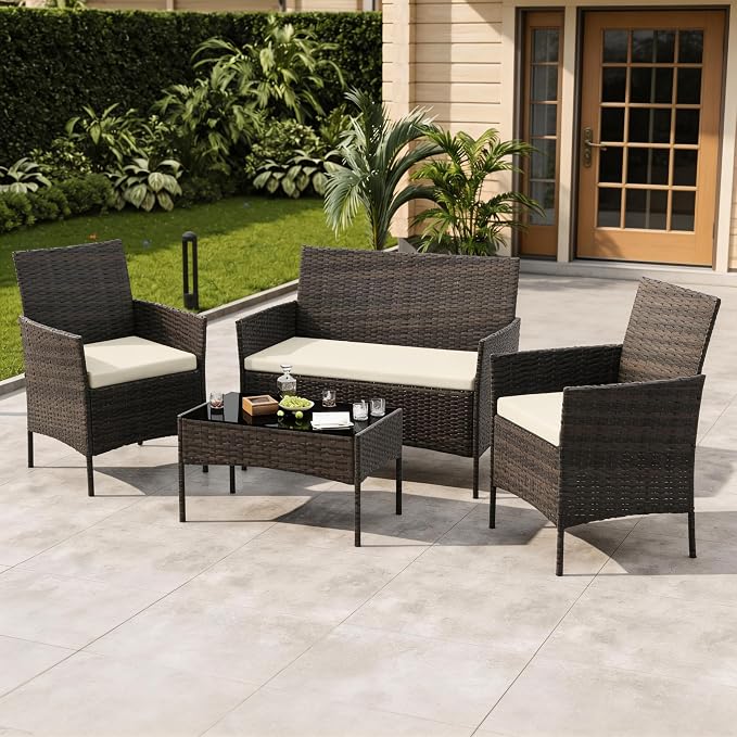 GAOMON 4-Piece Patio Furniture Set, Modern PE Rattan Conversation Set by GAOMON