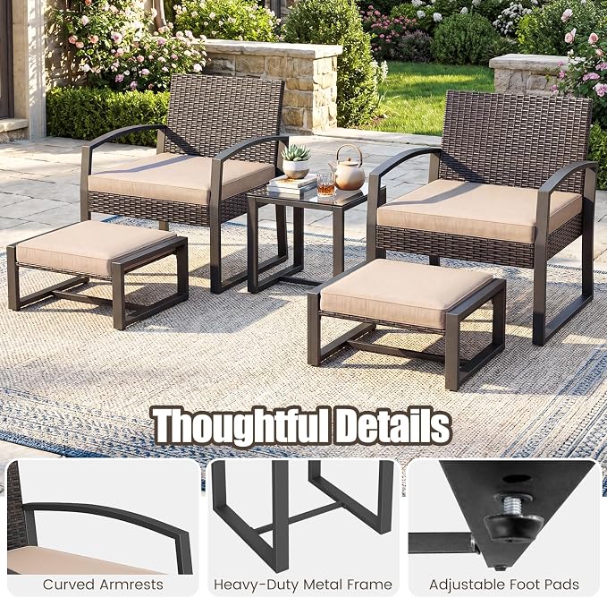Tangkula 5 Pieces Wicker Patio Conversation Set, Outdoor PE Rattan Chair - Image 9