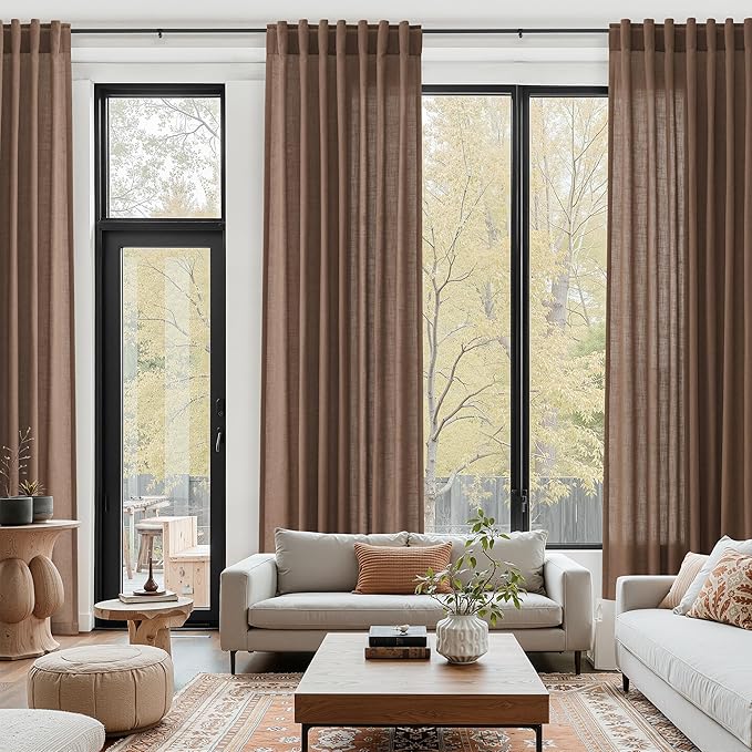 Caramel Brown Linen Curtains for Living Room Extra Long 112 Inches Long Back - Image 6