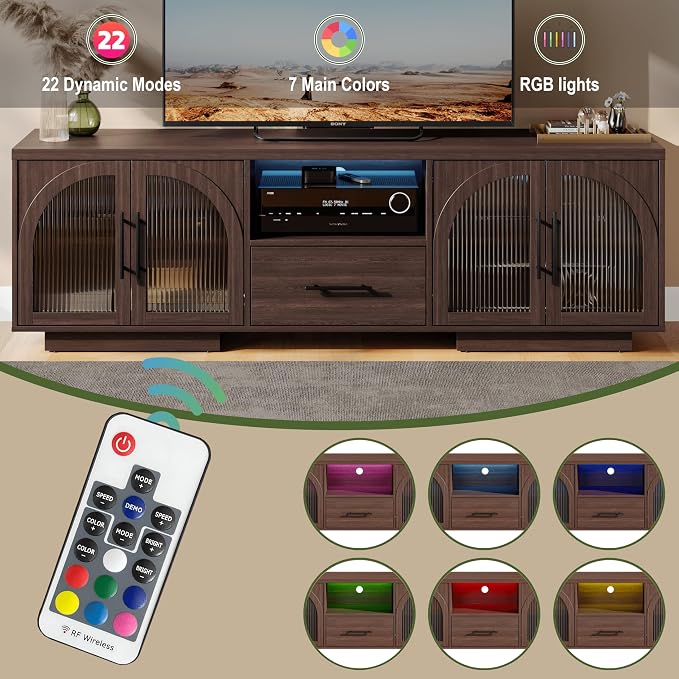 70" LED TV Stand with Storage for 75/80" TVs, Faux Marble Entertainment Center - Image 6