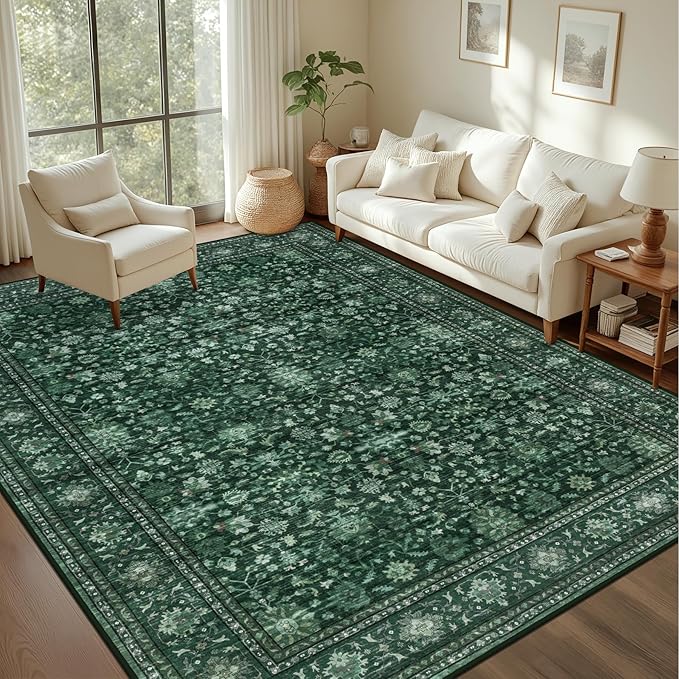 Area Rugs 10x14 Living Room Rug: Washable Rug Soft Vintage Distressed Floral - Image 2