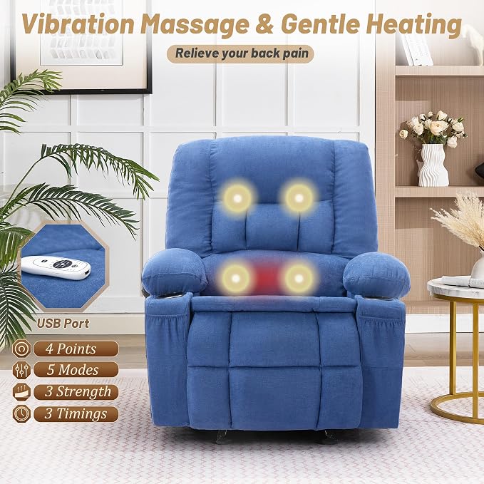 Rocker Recliner Chair with Massage and Heat, Nursery Rocking Chairs - Image 3