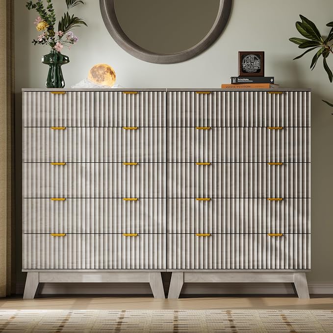 BORNOON 46" Tall Dresser for Bedroom, 6-Drawer Fluted Chest of Drawers - Image 7