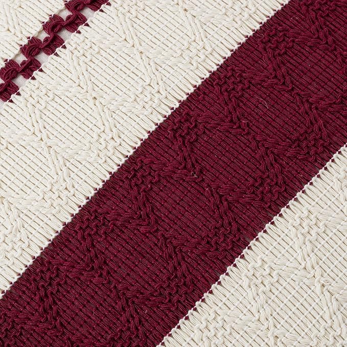 Fancy Homi Set of 1 Burgundy Boho Big Decorative Throw Pillow Covers 24x24 Inch - Image 4
