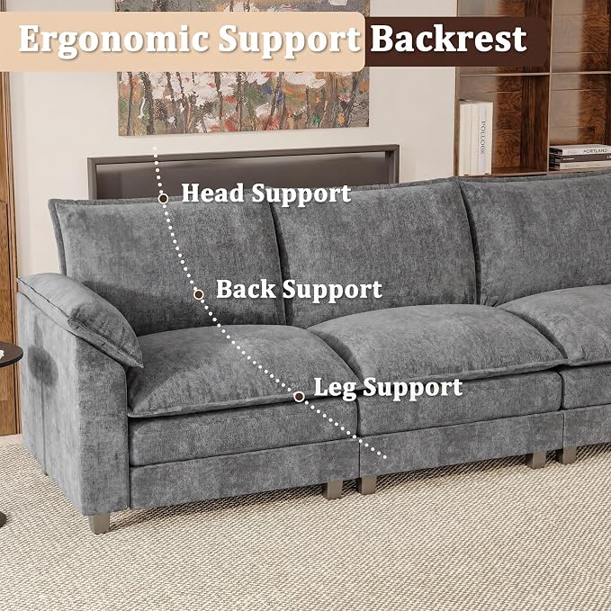 JUMMICO 159" Modular Sectional Chenille Couches Linear Sofa - Image 6