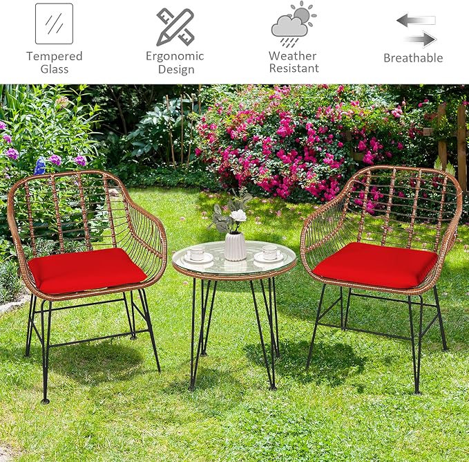 Tangkula 3 Pieces Patio Conversation Bistro Set, Outdoor Wicker Furniture - Image 9