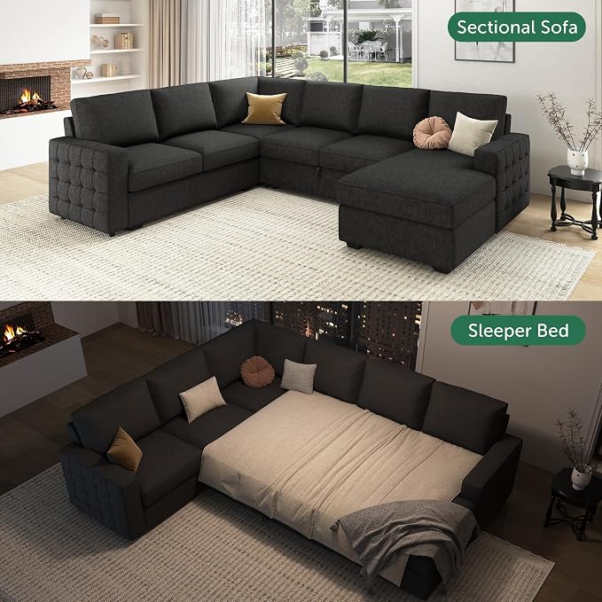HONBAY Sectional Couch with Pull Out Bed, Sectional Sleeper Sofa with Storage - Image 3