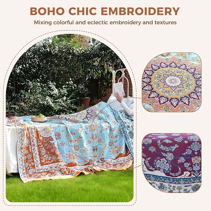 LUTBM Boho Throw Blanket for Bed Cotton Summer Blankets for Bedroom Living Room - Image 3