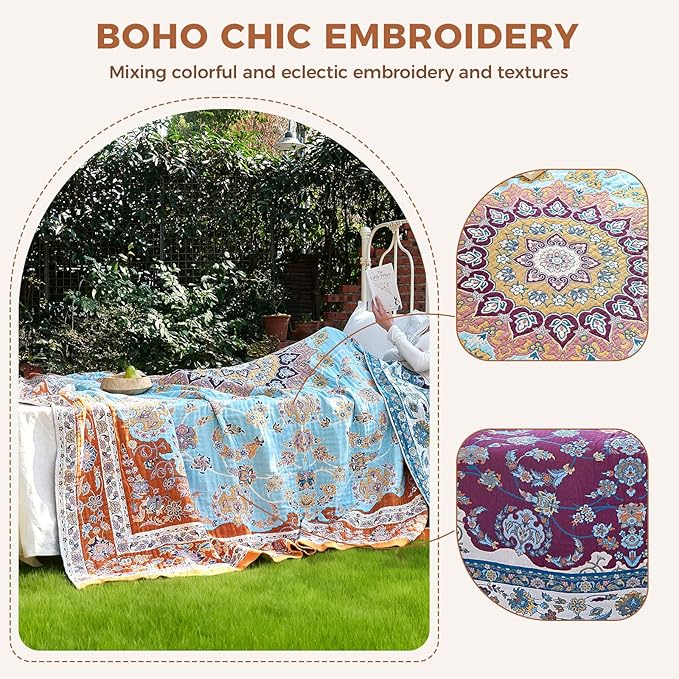 LUTBM Boho Throw Blanket for Couch Sofa Chair Cotton Summer Blankets for - Image 4