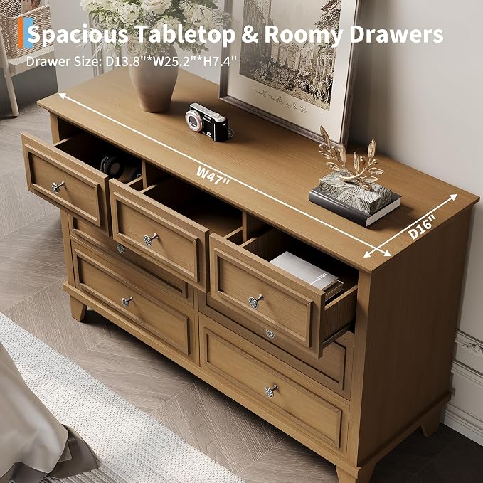 IDEALHOUSE 7 Drawer Dresser, Large Wooden Storage Chest of Drawers - Image 5