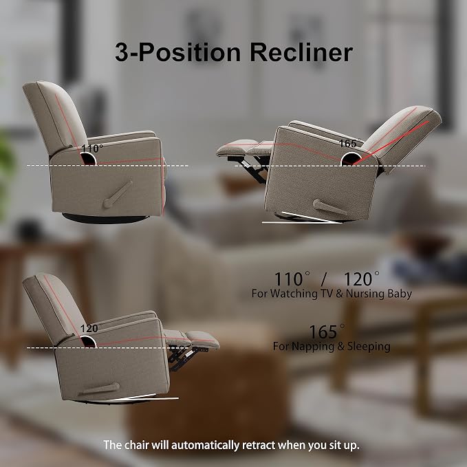 Harkawon Swivel Rocker Recliner Chair, Glider Rocker Recliner, Rocking Chair - Image 7