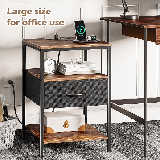 SUPERJARE Night Stand with Charger Station, 27.7 Inch Tall Nightstand with - Image 4