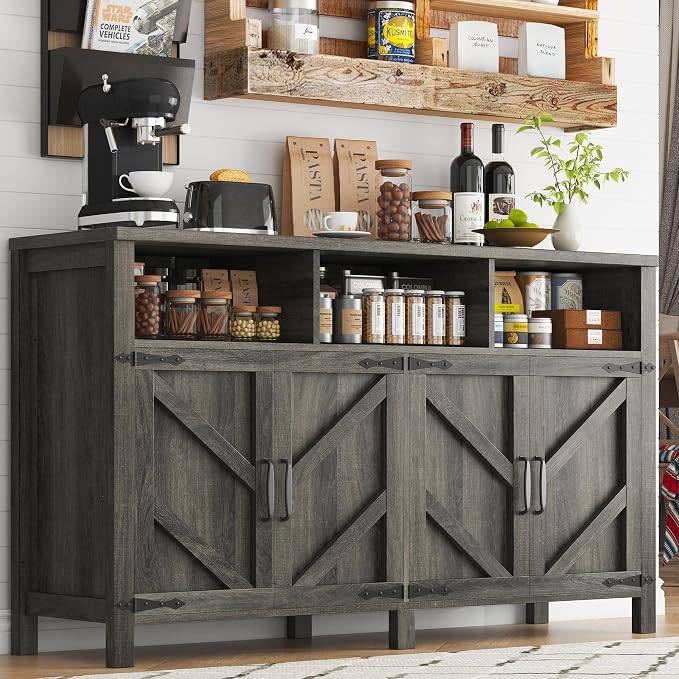 knoworld Buffet Sideboard with Storage Farmhouse with 4 Doors, Dining Room by KNOWORLD