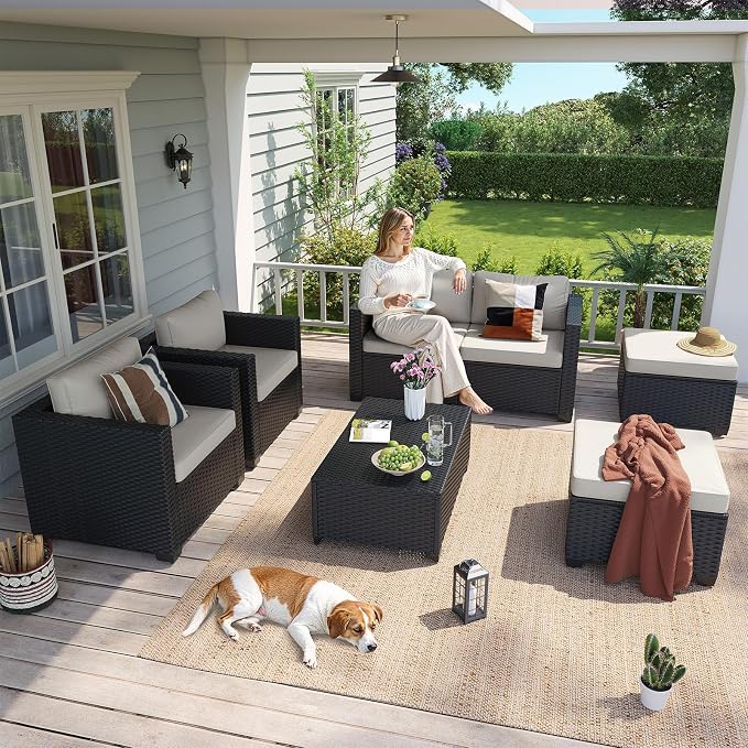 Aoxun 7 Piece Outdoor Patio Furniture Set 6 Seats, Outdoor Sectional - Image 3