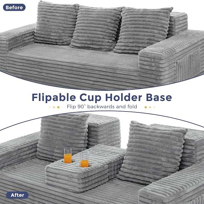 MAXYOYO Loveseat Sofa Bed, Striped Faux Fur Foldable Floor Sofa Couch in A Box - Image 7