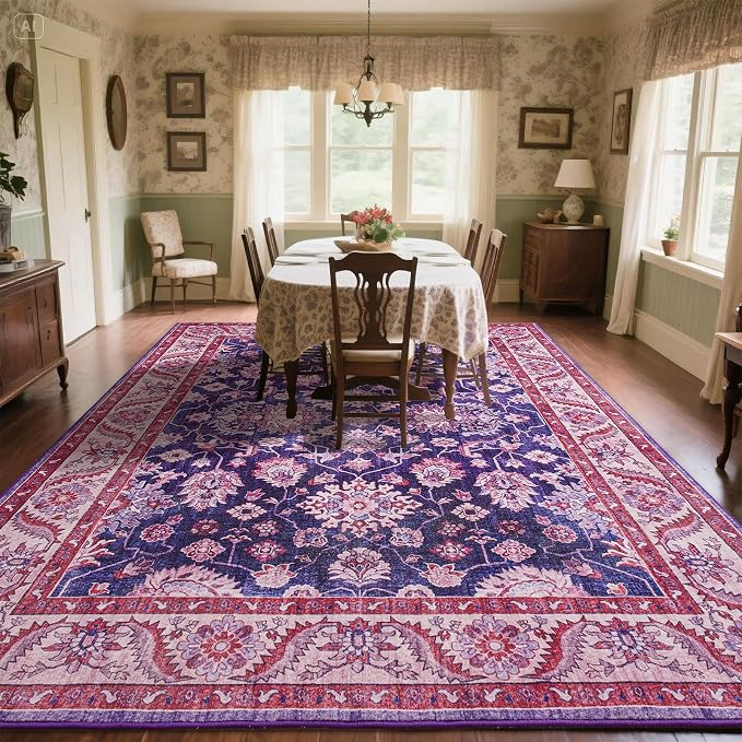 Area Rugs for Living Room, 6x9 Washable Area Rug for Bedroom, Retro Floral - Image 5
