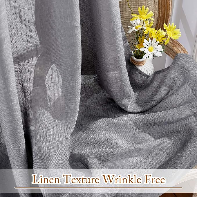 NICETOWN Linen Sheer Curtains for Living Room, Rod Pocket & Back Tab Semi Sheer - Image 6