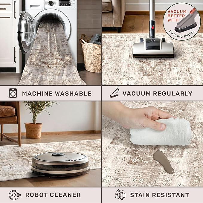 Hazo Haus Washable Neutral Farmhouse Bedroom Rug, 5x7 Area Rugs - Image 4
