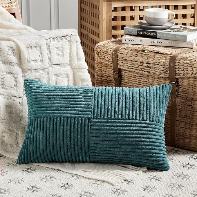 Fancy Homi 2 Packs Teal Lumbar Decorative Throw Pillow Covers 14x22 Inch - Image 2