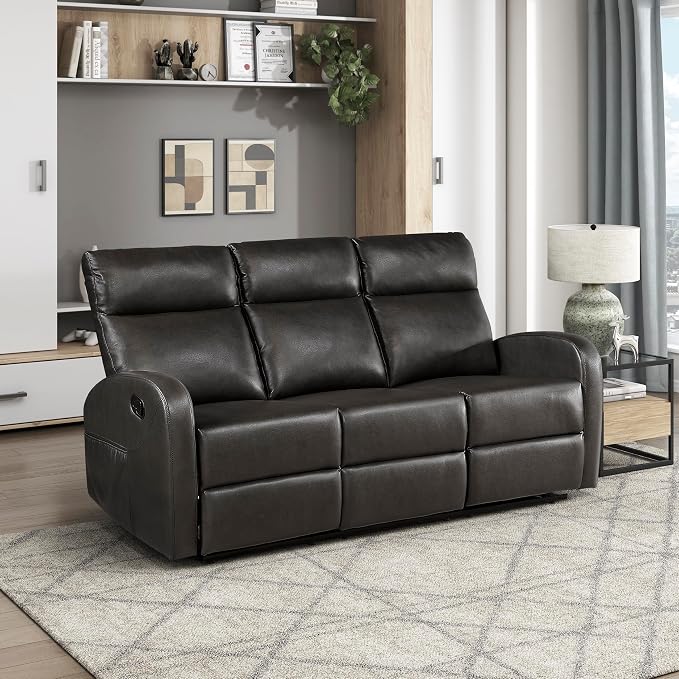 Lexicon Manual Reclining Sofa, Faux Leather Recliner Sofa, Wall Hugger by Lexicon