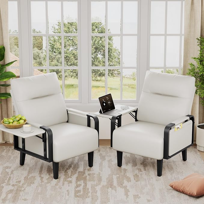 Andeworld Modern Beige Accent Chair, PU Leather Upholstered Armchair Side Chair - Image 8