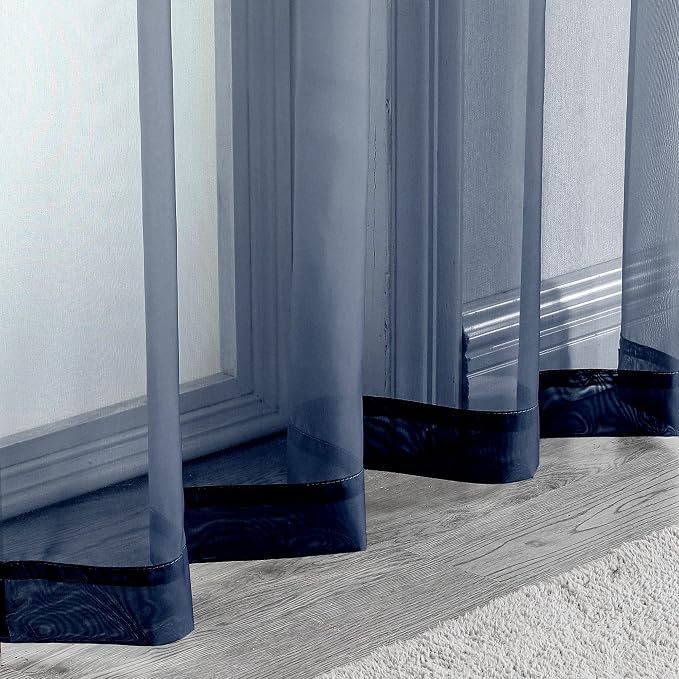 OWENIE Blue Sheer Curtains, Sheer Curtains 63 inch Length 2 Panels Set - Image 5