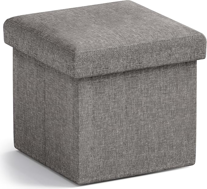 Ornavo Home Small Storage Ottoman Foldable Collapsible Cube Square Linen by OrnavoHome