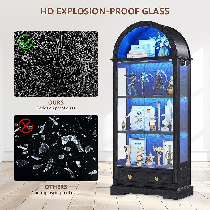 Black Curio Cabinet with Glass Doors, 4-Tier Display Case - Image 7