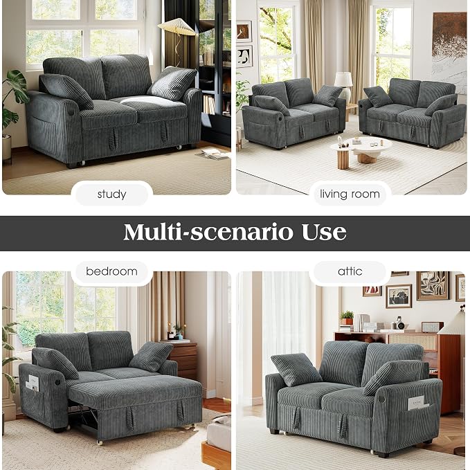 Ihanherry 59-inch Corduroy Convertible Sofa Bed - Image 7
