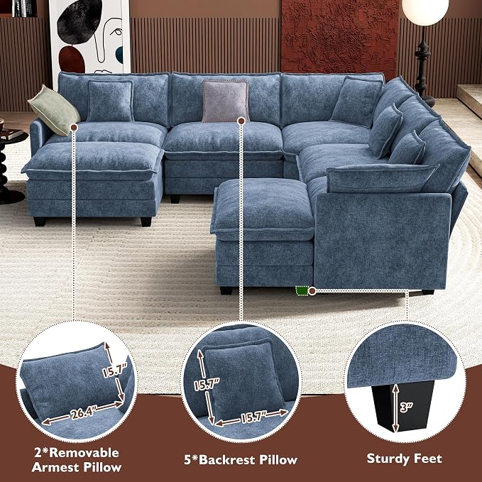 Ihanherry 114" V-Shaped Modern Sofa Modular Sectional Cloud Couch - Image 6