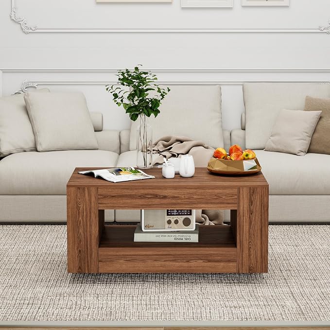 35" Wood Coffee Table for Living Room, Sides Storage - Image 6
