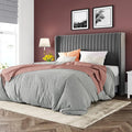 Allewie Queen Size Velvet Bed Frame/Vertical Channel Tufted Wingback by Allewie