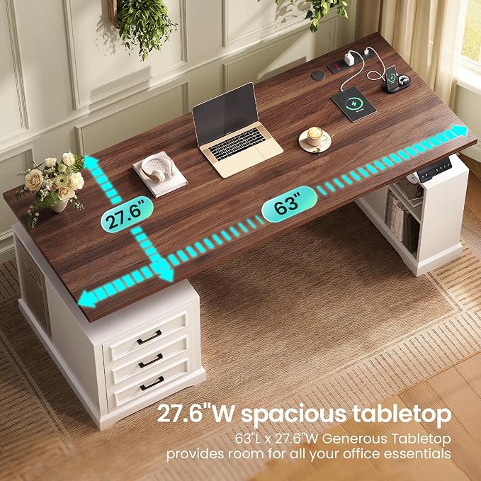 SEDETA Farmhouse Electric Standing Desk, Storage Shelves, Power Outlets - Image 4