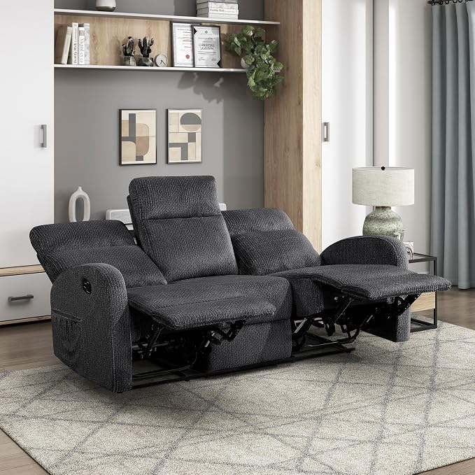 Lexicon Manual Reclining Sofa, Textured Microfiber Recliner Sofa, Wall Hugger - Image 8
