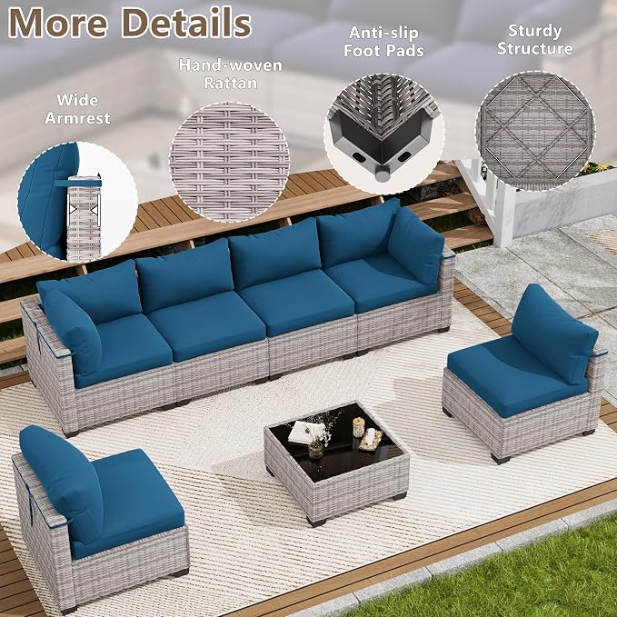 LOUVIXA 7 Piece Outdoor Patio Furniture Set, Outdoor Sectional Sofa, Wicker - Image 5