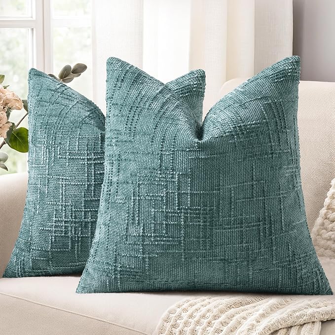decorUhome Summer Teal Chenille Euro Sham Throw Pillow Covers 26x26 Set of 2 by decorUhome