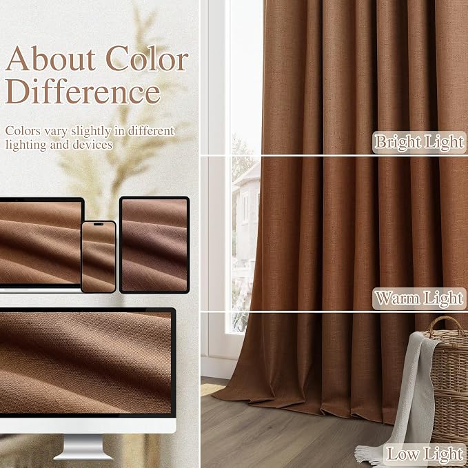 Guken 100% Blackout Linen Curtains 90 Inch Length 2 Panels Set - Image 7