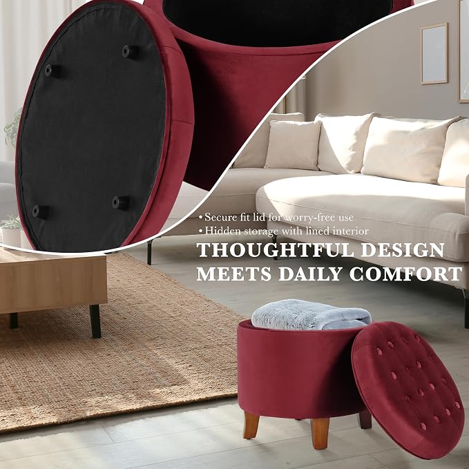 Homepop Home Decor | Upholstered Round Velvet Tufted Foot Rest Ottoman | Ottoman - Image 6