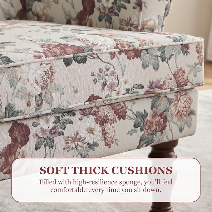 HUIMO Printed Wingback Accent Chair, Linen Upholstered High Back Armchair - Image 5