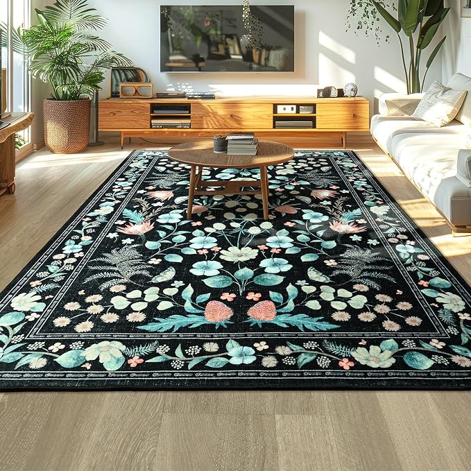 Area Rugs for Living Room, Non-Slip 4x6 Vintage Rug for Bedroom, Washable by Rtizon