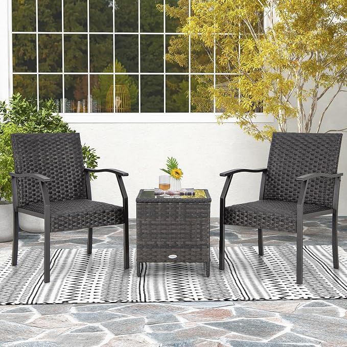 Tangkula 3 Pieces Patio Wicker Chair Set, Waterproof All Weather Resistant - Image 4