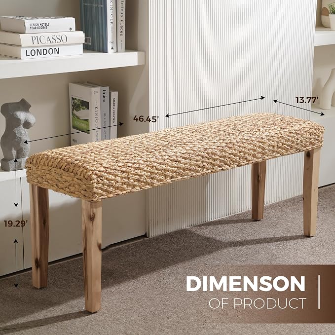 Indoor Bench Wicker for Entryway Bench, Wood Bench for Living Room Dining Bench - Image 5