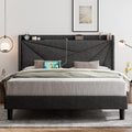 Feonase Full Bed Frame with Charging Station, Linen Upholstered Platform by FEONASE