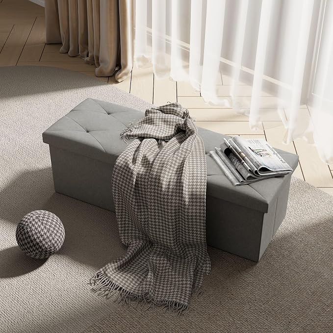 VECELO 43'' Folding Storage Ottoman Bench, Storage Chest, Linen Fabric Foot - Image 2