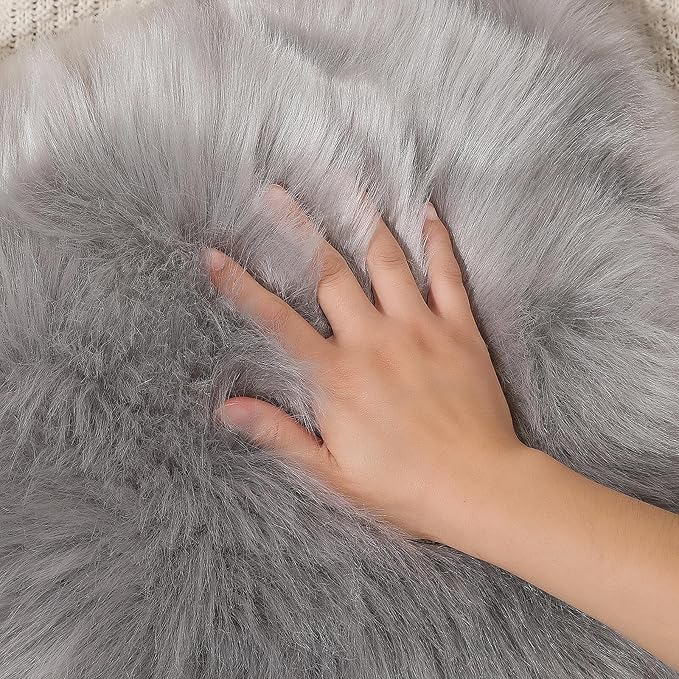 linmopm Faux Fur Rug Sheepskin Shag Fluffy Fuzzy Grey 4x6 ft Rugs - Image 4