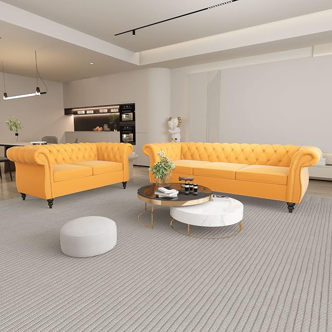 QHITTY 2 Piece Living Room Set, Sectional Chesterfield Sofa Chair Contemporary by QHITTYFurnitureLife