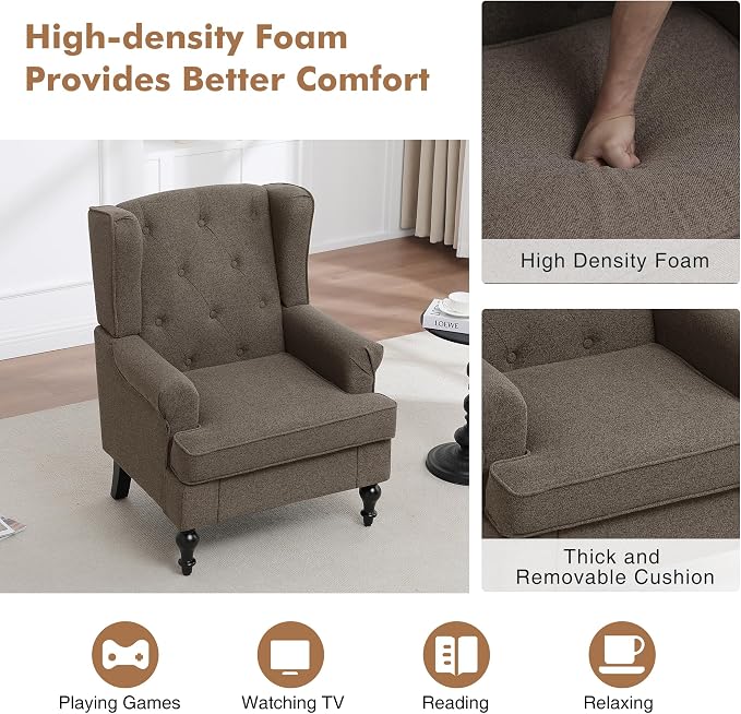 Accent Chair for Living Room, Mid Century Modern Upholstered Armchair, Wingback - Image 4
