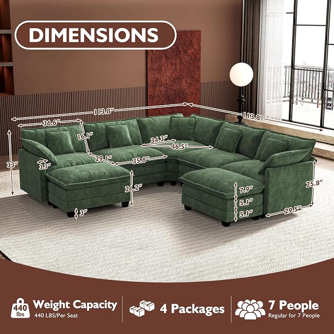 Ihanherry 114" V-Shaped Modern Sofa Modular Sectional Cloud Couch - Image 2