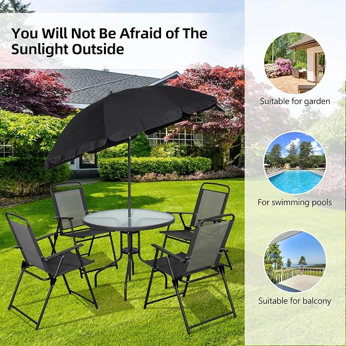 Vongrasig 6 Piece Folding Patio Dining Set, Small Metal Outdoor Garden Patio - Image 7